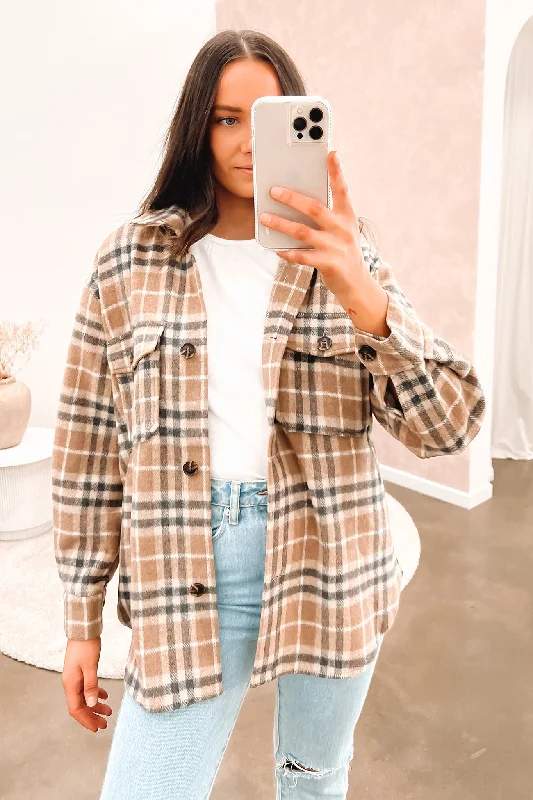 Crazy Savings Gracie Shacket Camel Check