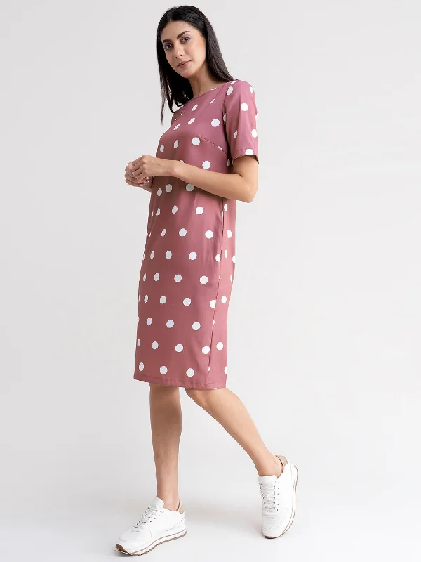 Bargain Blast Polka Dot Shift Dress - Dusty Pink