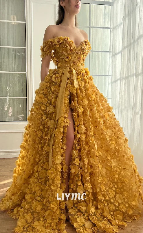Bonus Savings LP2189 - Off-Shoulder Strapless Floral Embellished A-Line Prom Dress