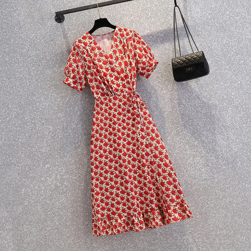 Reduced Prices Plus Size Wrap Floral Frill Dress