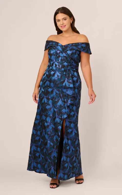 Adrianna Papell- Off Shoulder Jacquard Gown