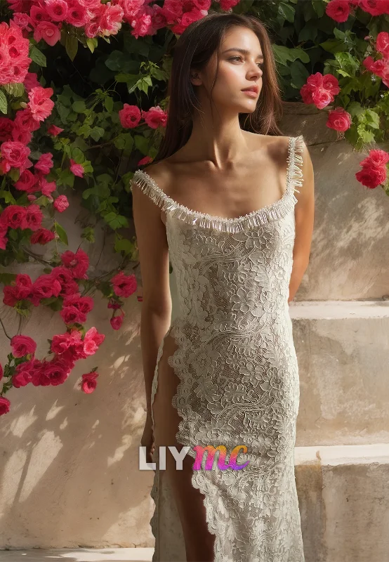 Fantastic Offers Scoop Straps Sleeveless Appliques SHeath Beach Wedding Dress