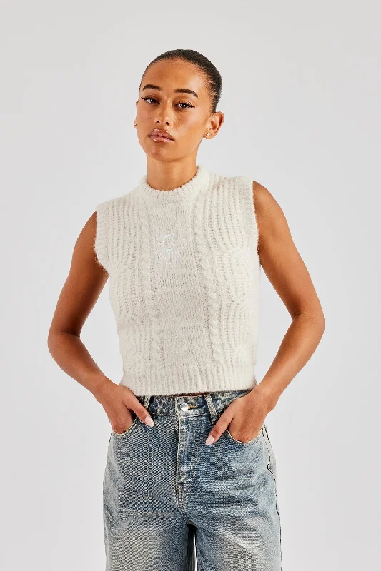Act Now Womens Cable Knit Vest - Off White