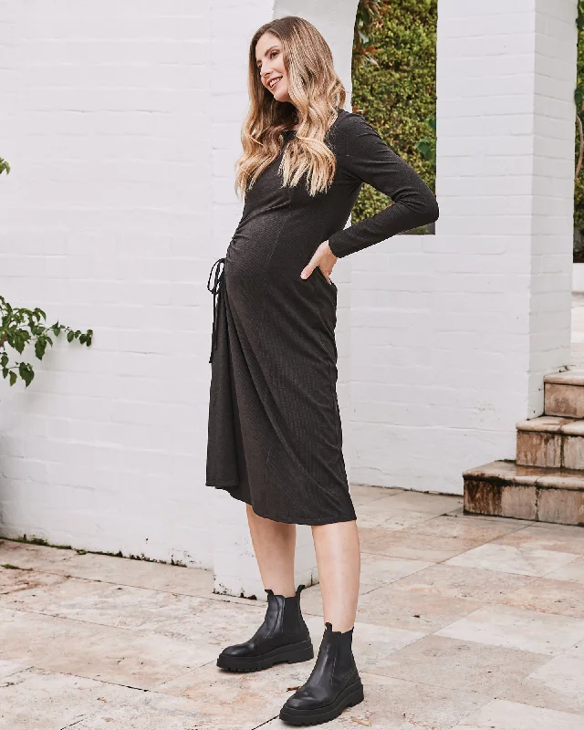 Flash Deals Eloise Maternity Waffle Knit Dress in Charcoal