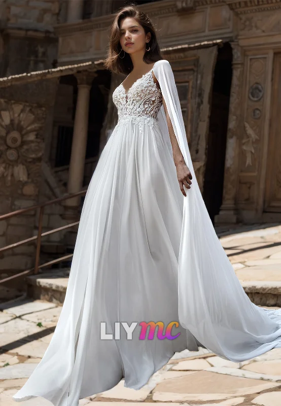 Clearance Sale V-Neck Spaghetti Straps Lace Appliques Chiffon A-Line Beach Wedding Dress Clearance Sale V-Neck Spaghetti Straps Lace Appliques Chiffon A-Line Beach Wedding Dress