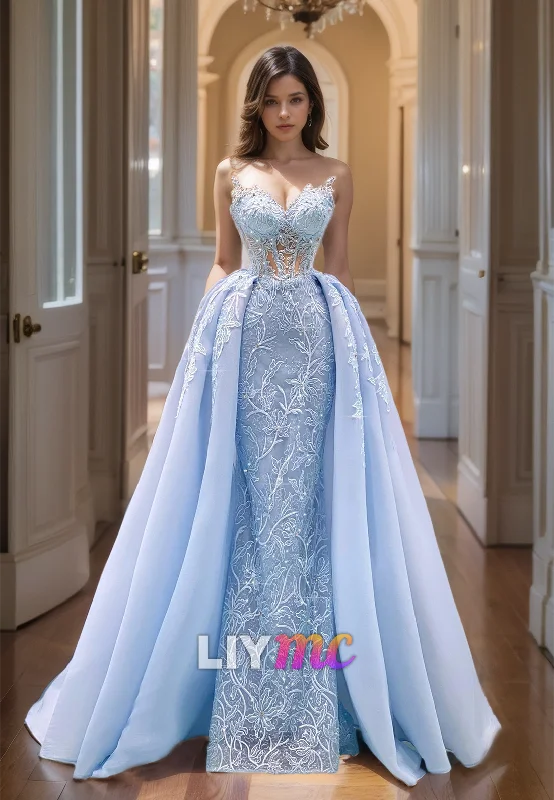 Midnight Madness V-Neck Sleeveless Appliques Sheer Sheath Prom Dress