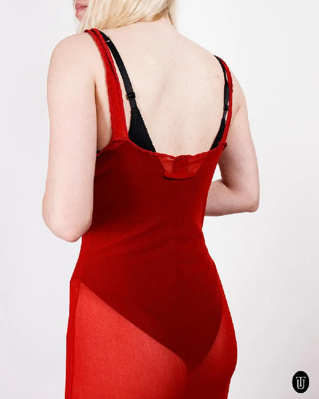 Year-End Sale 1990s Jean Paul Gaultier Sheer Long Red Dress S