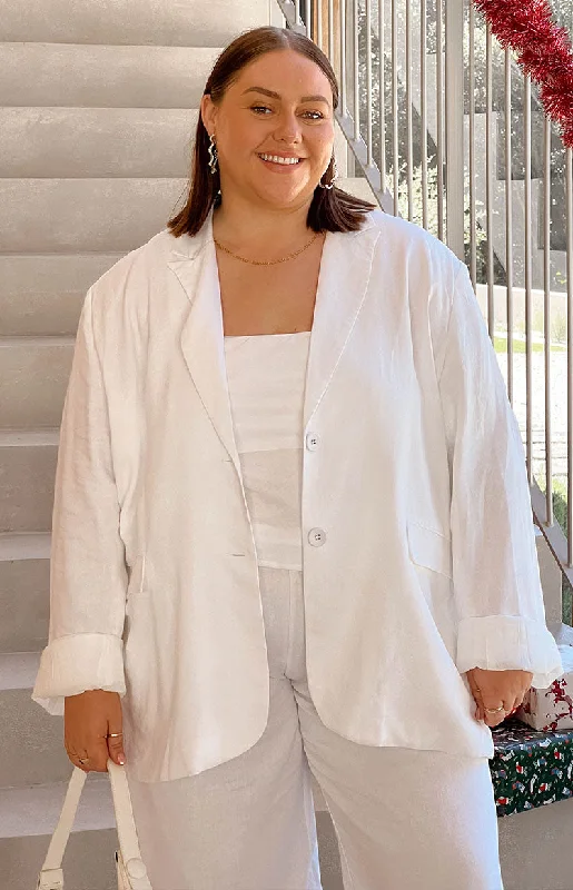 Super Sale Cassy White Linen Blend Blazer