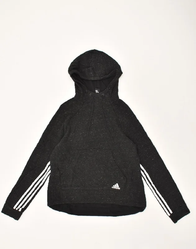Hurry In ADIDAS Womens Hoodie Jumper UK 12/14 Medium Black Flecked Cotton