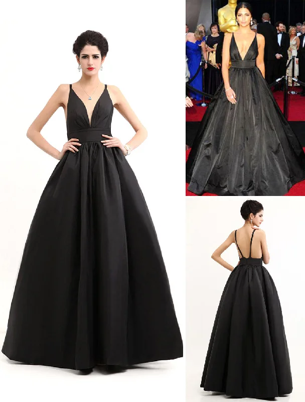 Now or Never Modern Celebrity Dresses Black Oscar Evening Dress Straps Backless Deep V Taffeta Dress Now or Never Modern Celebrity Dresses Black Oscar Evening Dress Straps Backless Deep V Taffeta Dress