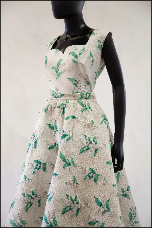 Customer Appreciation Sale Vintage 1950s Lily of the Valley Quilted Dress Set