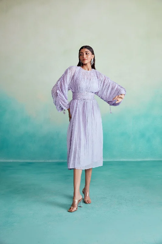Warehouse Sale Amethyst dress - Lavender Hand embroidered Dress with Belt