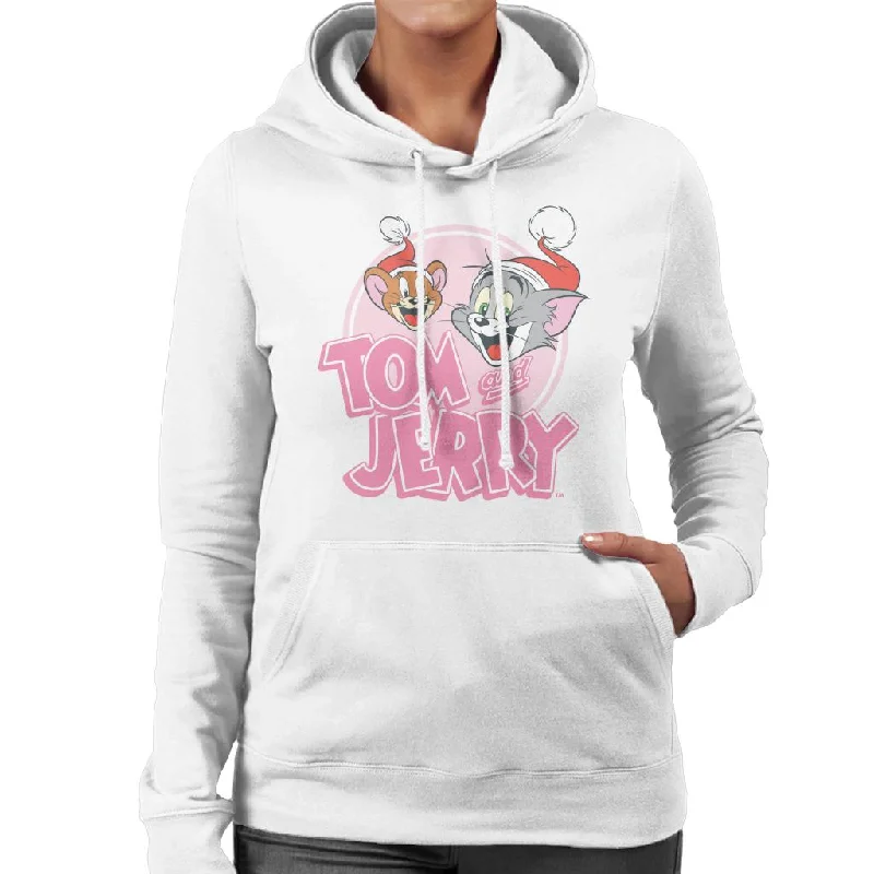 Tom and Jerry Christmas Wearing Festive Hats Women's Hooded Sweatshirt