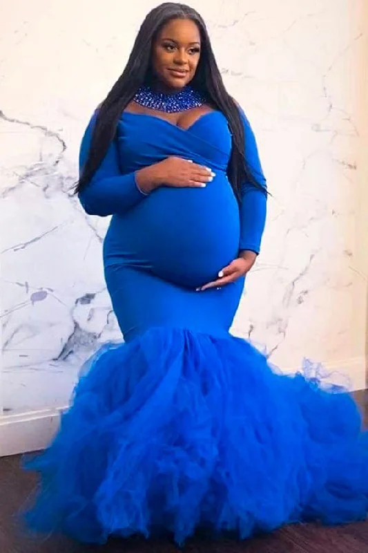 Today’s Special Royal Blue Off-the-shoulder Mermaid Maternity Photoshoot Gown