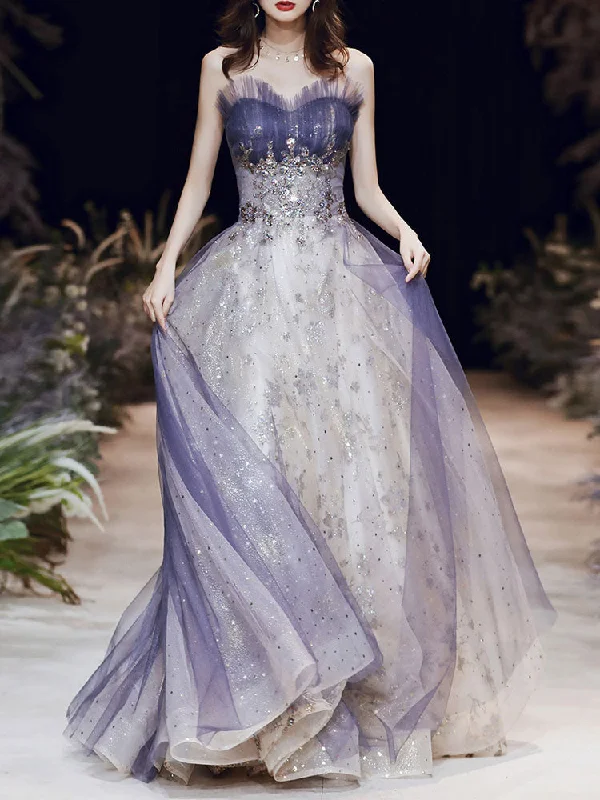 Unbeatable Prices Amazing evening dress A Line Strapless Tulle Sleeveless Pleated Beaded Wedding Guest Dresses