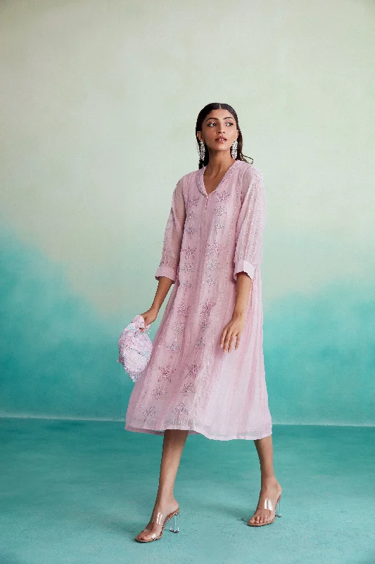Overstock Blushine dress - Orchid Pink Hand embroidered Dress