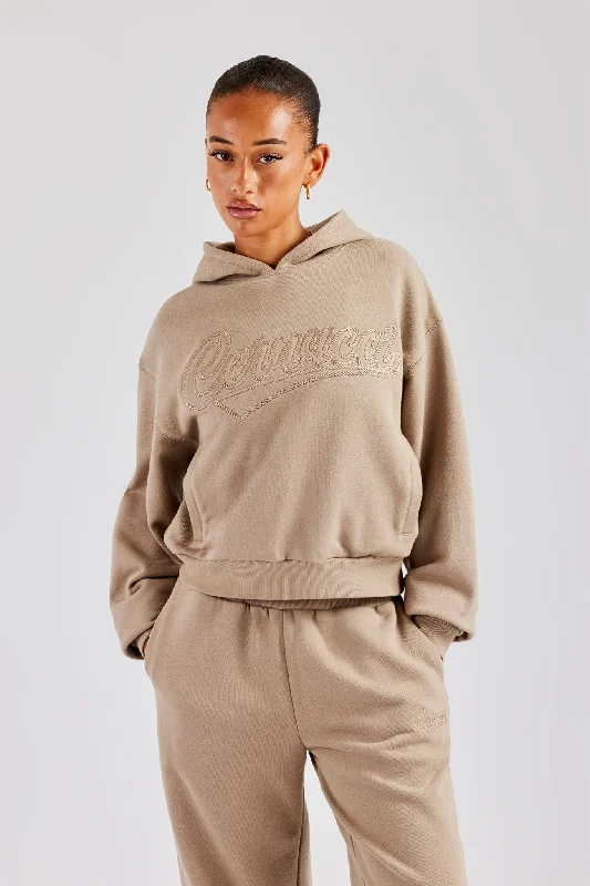 Price Reduction Rope Embroidery Oversized Hoodie - Taupe