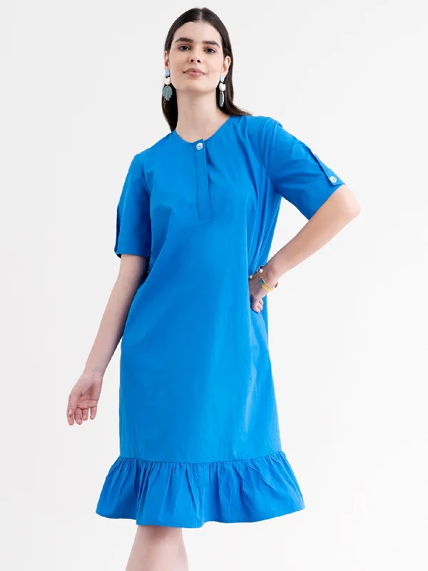 Cotton Ruffled Dress - Royal Blue