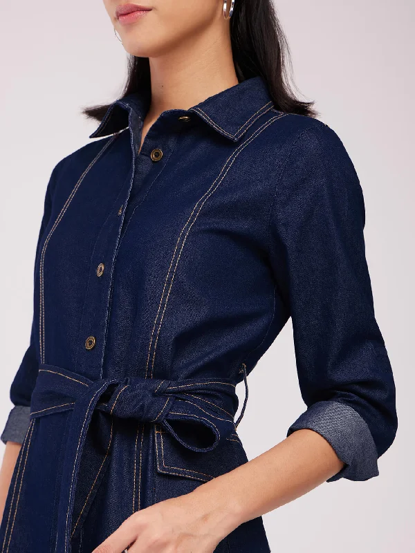 Denim Shirt Dress - Navy