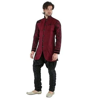 Today’s Deal M4, Maroon Black Indowestern, Size (36 to 40)