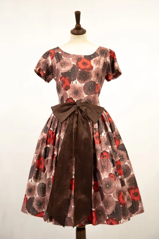 Low Prices Vintage 1950s Poppy Print Cotton Dress