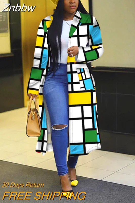Limited Quantity Znbbw Women Casual Loose Printing Overcoat Female Patchwork Spring Full Sleeve Long Coat 2023 Vintage Style Elegant Streetwear
