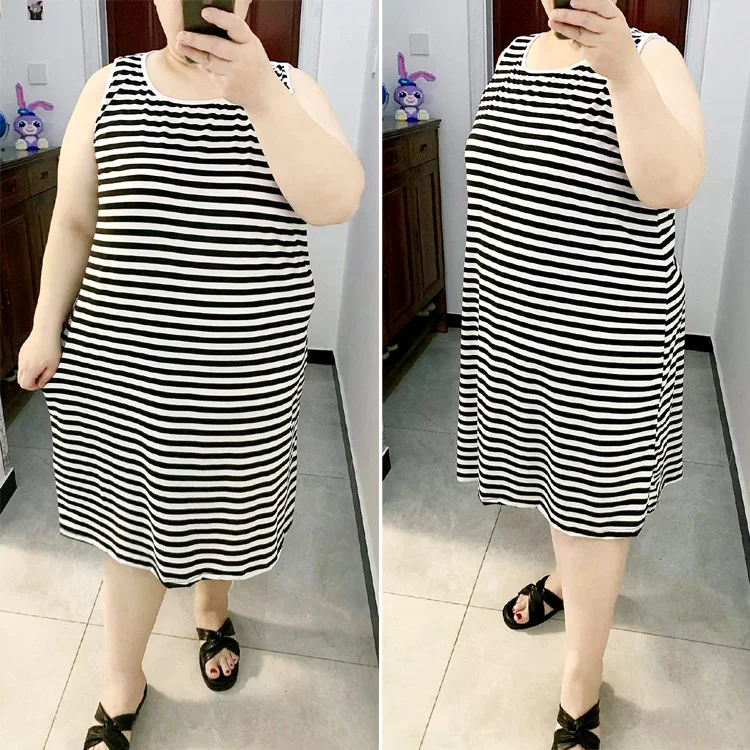 Plus Size U Neck Stripe Tank Dress (Extra Big Size)