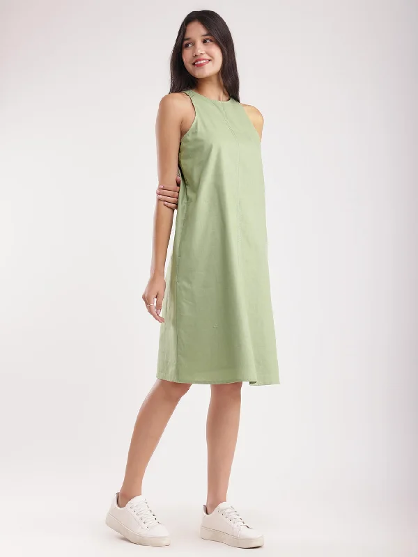 Sale Event Linen A-line Dress - Sap Green