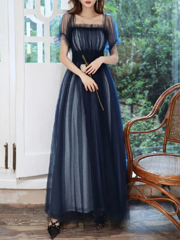 Reduced Prices Amazing Evening Dress A-Line Square Neck Floor-Length Short Sleeves Zipper Pleated Tulle Formal Dinner Dresses Pageant Dress Reduced Prices Amazing Evening Dress A-Line Square Neck Floor-Length Short Sleeves Zipper Pleated Tulle Formal Dinner Dresses Pageant Dress
