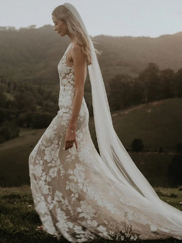 Act Fast Long Sheath Wedding dresses Lace V-neck Bridal Gowns JKZ6203