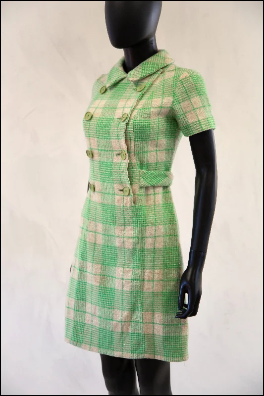 Vintage 1960s Green Wool Bullocks Wiltshire Mini Dress