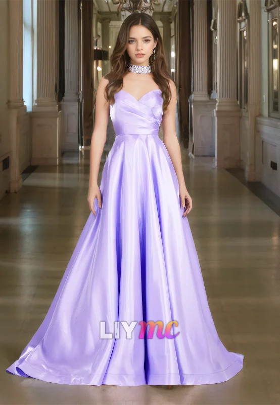 Today’s Deal V-Neck Strapless Pleated Sleek Satin A-Line Prom Dress