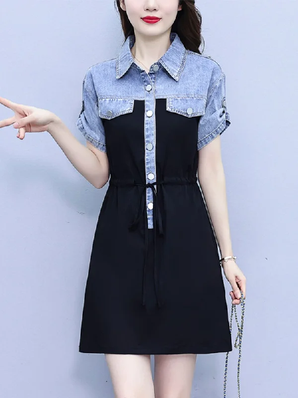 Plus Size Denim Short Sleeve Shirt Dress