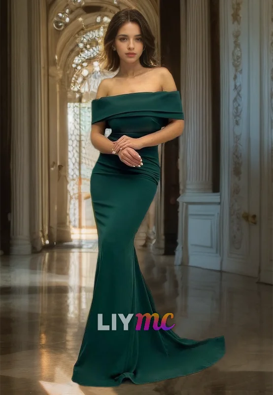 Hurry In LP694 - Mermaid/Trumpet Off Shoulder Elastic Satin Long Semi Formal Dress Hurry In LP694 - Mermaid/Trumpet Off Shoulder Elastic Satin Long Semi Formal Dress