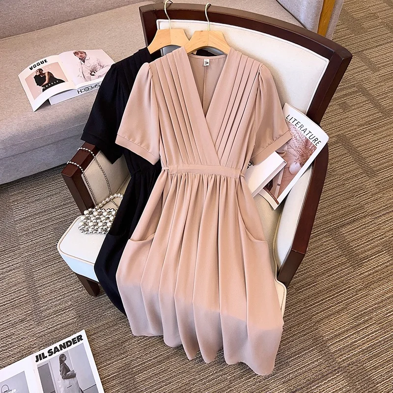 Price Drop Alert Plus Size Wrap V Neck Pleat Dress