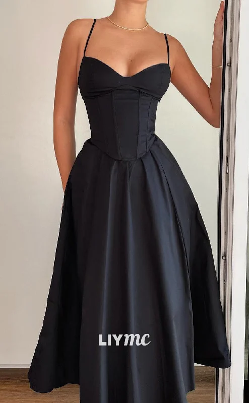 Extra Discounts LP2090 - Sweetheart Spaghetti Straps Sleek Pleated A-Line Black Prom Dress Extra Discounts LP2090 - Sweetheart Spaghetti Straps Sleek Pleated A-Line Black Prom Dress