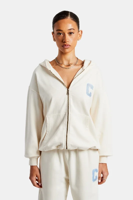 Flash Deals C Embroidered Zip Through Hoodie - Off White