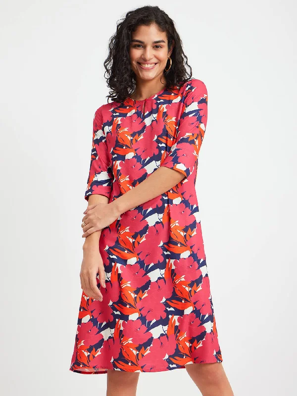 Quick Sale Floral Print Dress - Orange And Pink