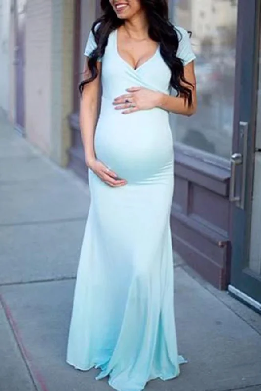 Deal Zone Custom Fitted Short Sleeves Long Maternity Dress