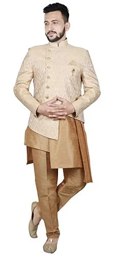 Instant Discount M32, Rajwadi Style Cream Color Indowestern Men's Dress (40)