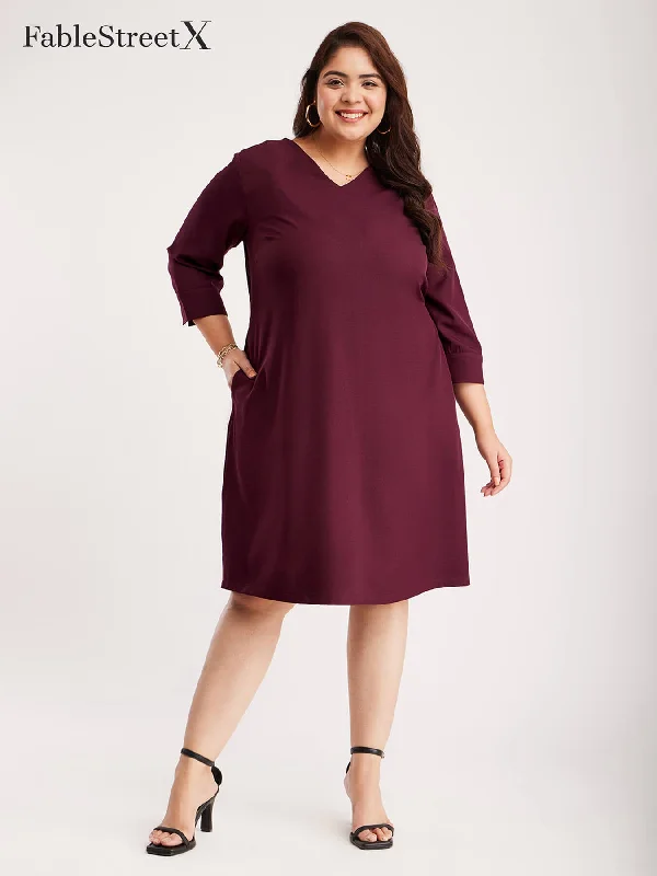 Can't Be Beat V Neck Shift Dress - Maroon