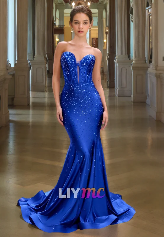 YEAR-End Sale V-Neck Sleeveless Sleek Beaded Mermaid Prom Dress