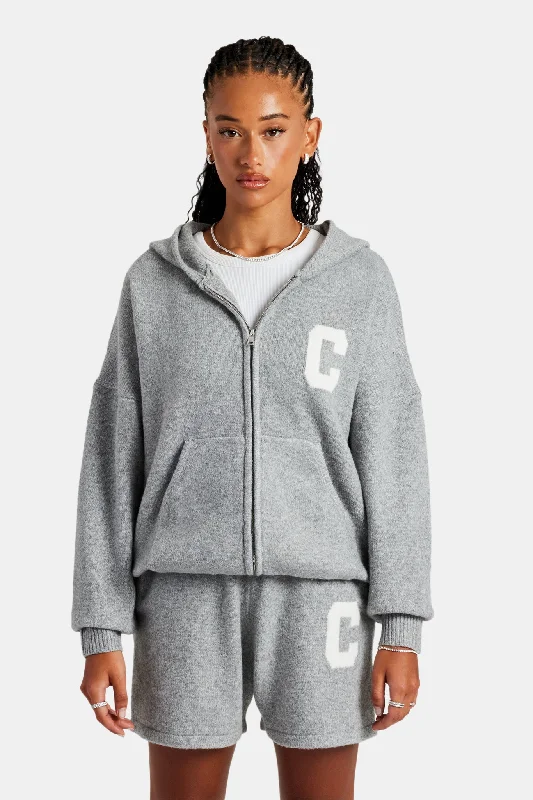 Today’s Deal Hooded Zip Through Knitted Jumper - Grey