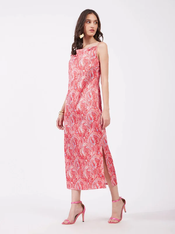 Year-End Sale Satin Paisley Shift Dress - Red