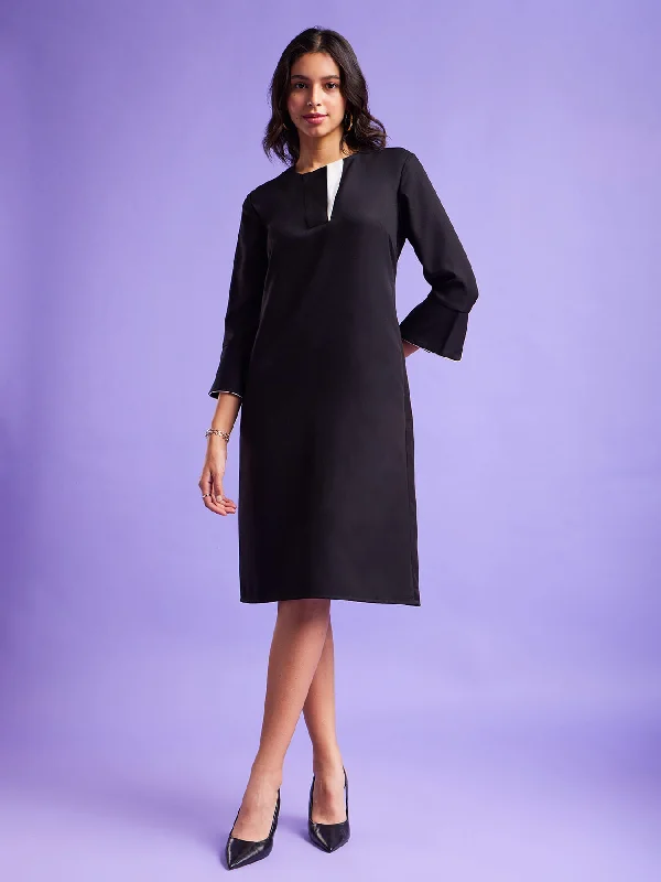 Limited Availability V Neck Shift Dress - Black