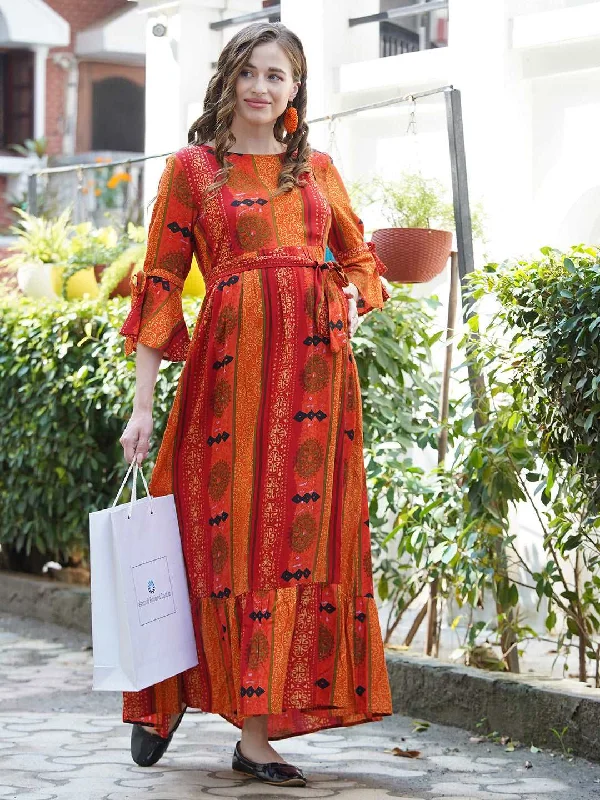 Price Cut Orange Maternity Maxi Dress