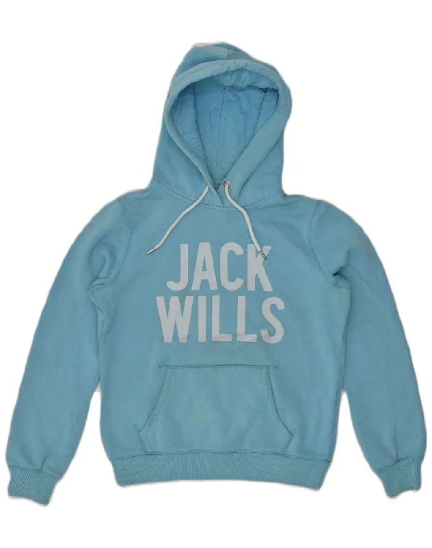 JACK WILLS Womens Graphic Hoodie Jumper UK 12 Medium Blue Cotton