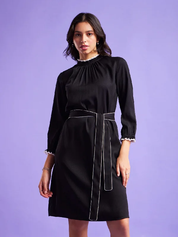 Must-Have Deals Ruffle Belted Dress - Black And White