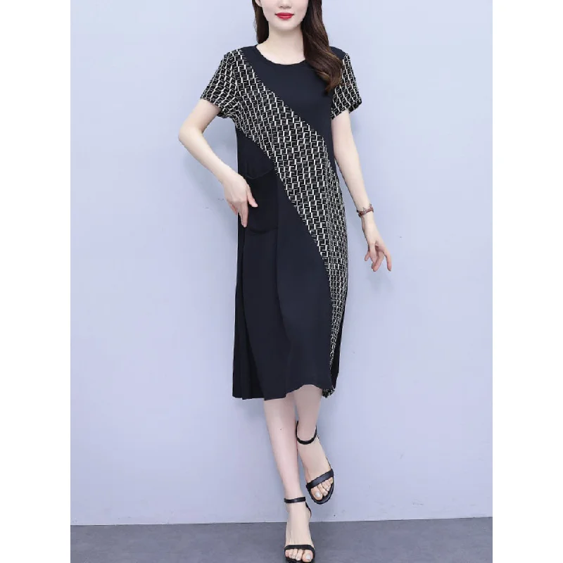 New Deals Plus Size Simple Chains Print Pocket Dress