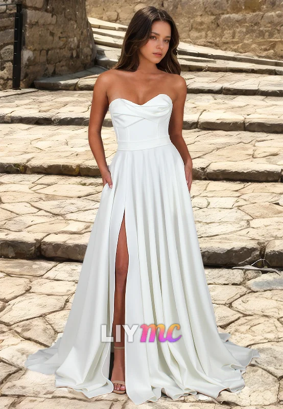 Limited Availability Sweetheart Strapless Pleated Sleek A-Line Simple Wedding Dress Limited Availability Sweetheart Strapless Pleated Sleek A-Line Simple Wedding Dress